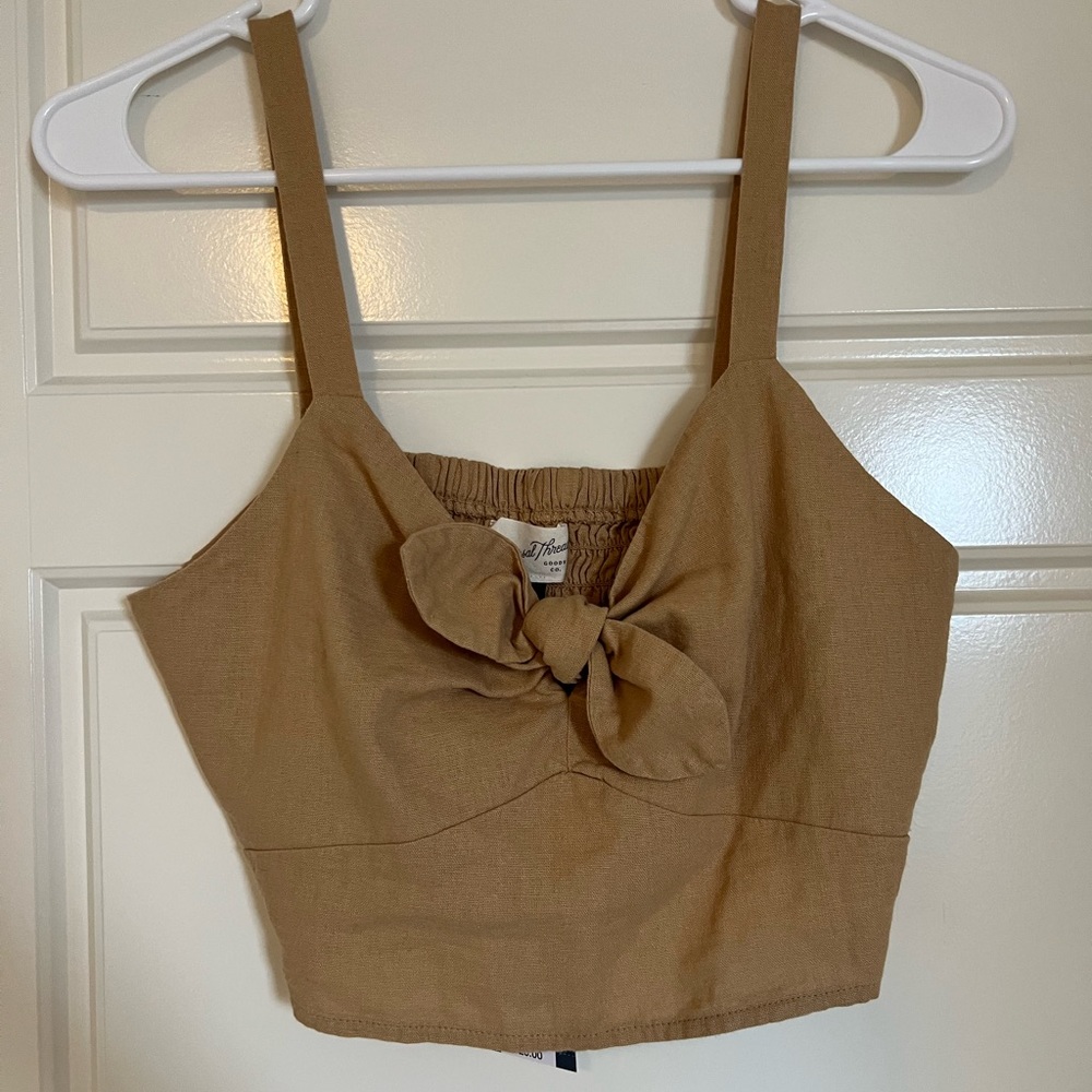 NWT Universal Thread, Linen-like tan bow crop top